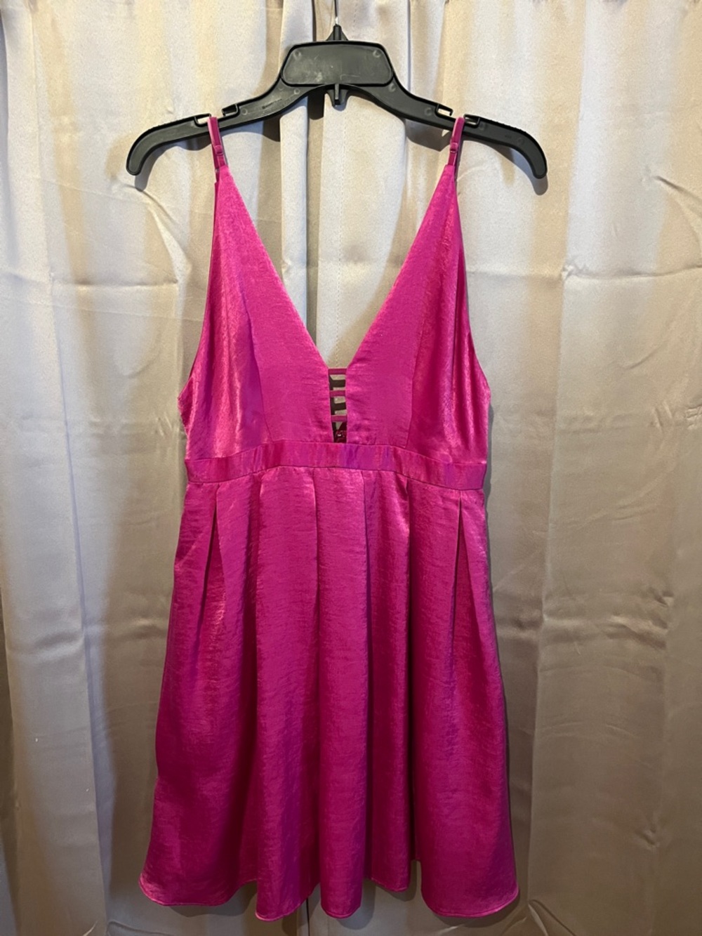 Free People Hot Pink Satin V-Neck Party Dress